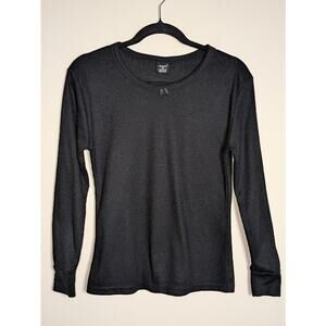 Wuhou Women's Size Medium Long Sleeve Pullover Waffle Knit Top Bow Detail Black